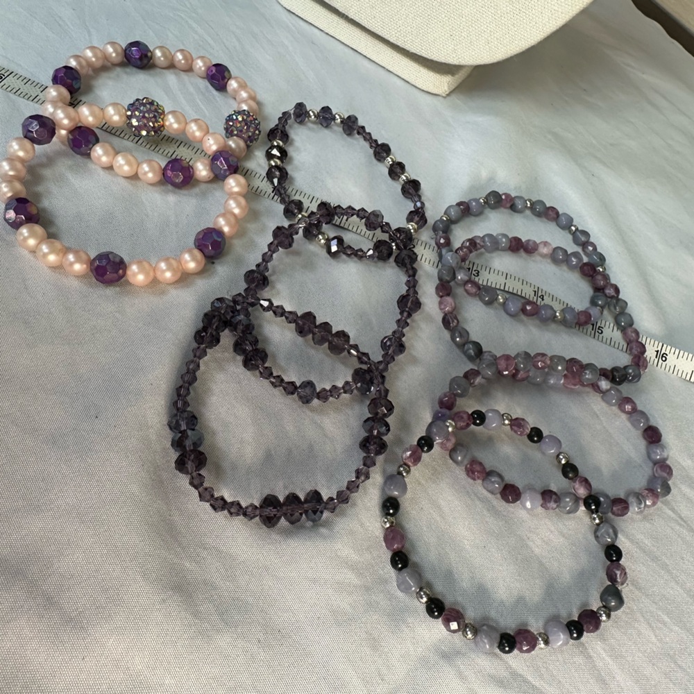 Pink purple vibe group of stretch bracelets
